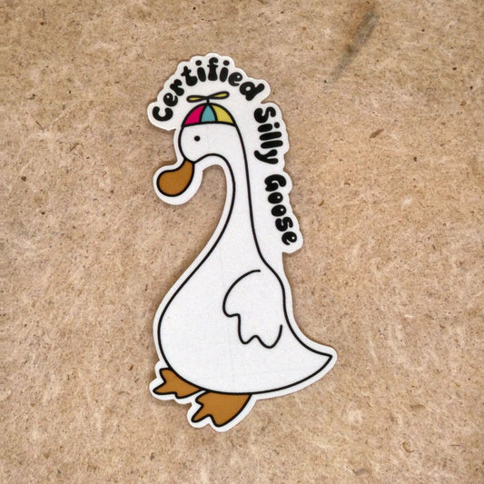 Certified Silly Goose propeller hat goose die-cut vinyl sticker, real product photo