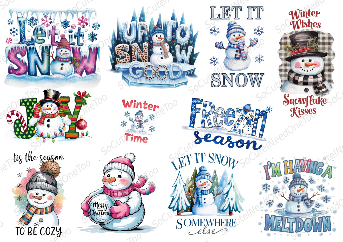 Snowman #4 Waterslide Decals - icy blue Let It Snow snowmen - SoCuteINeedOneToo