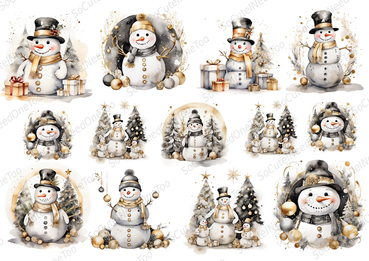 Snowman #6 Waterslide Decals - neutral gold snowmen - SoCuteINeedOneToo