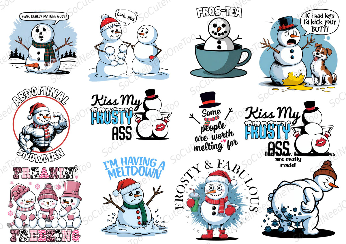 Sarcastic Snowman #2 Waterslide Decals - cheeky snowman designs - SoCuteINeedOneToo