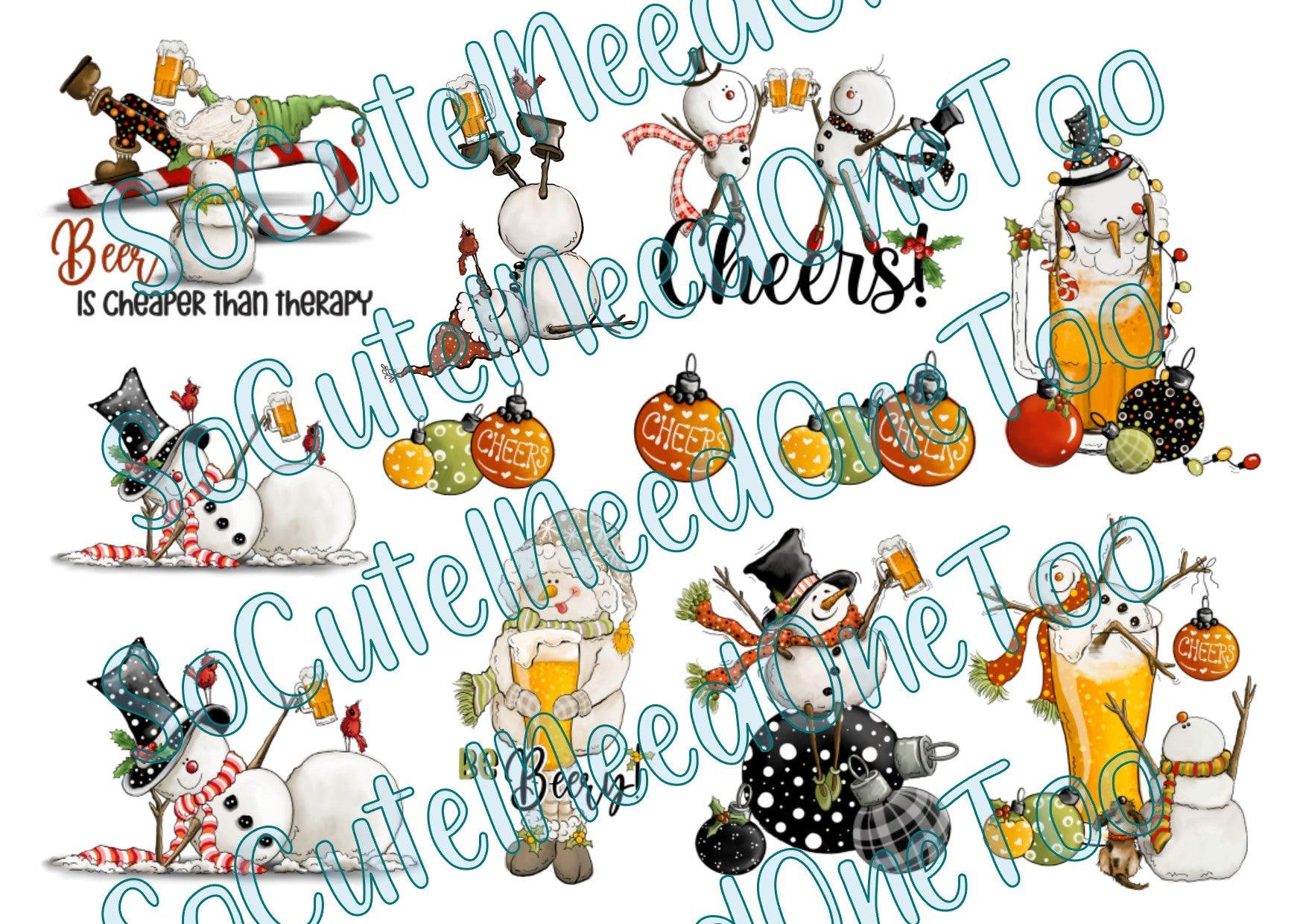 Snowman Drinking Beer Waterslide Decals - SoCuteINeedOneToo