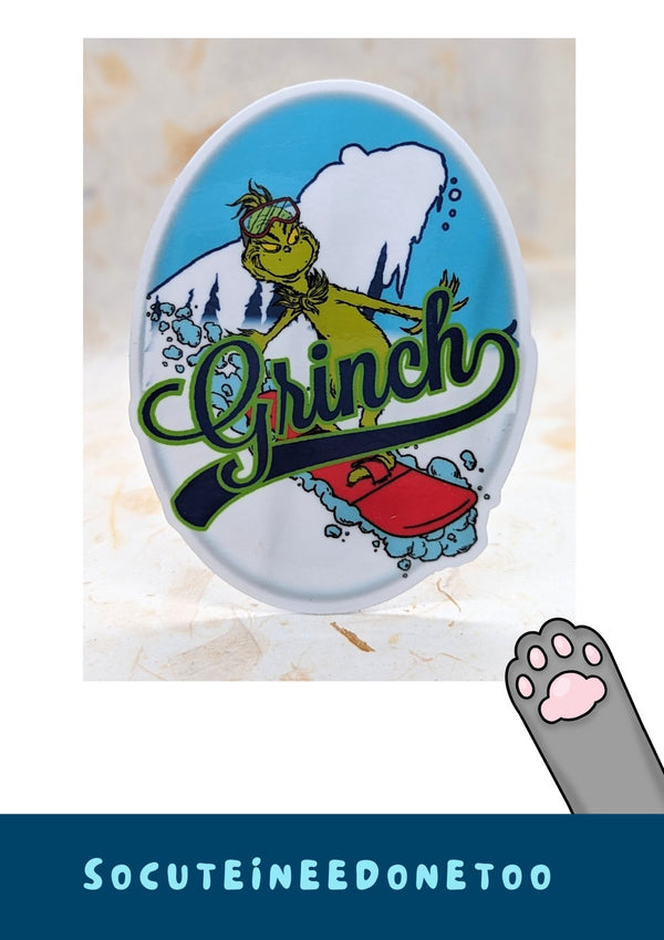 Snowboarding Christmas character oval sticker