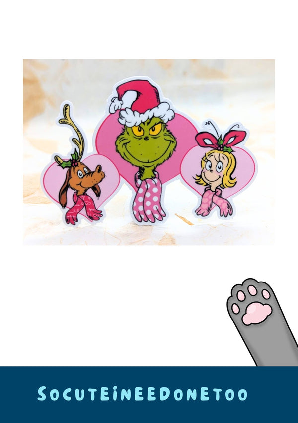 Pink heart Christmas character trio sticker