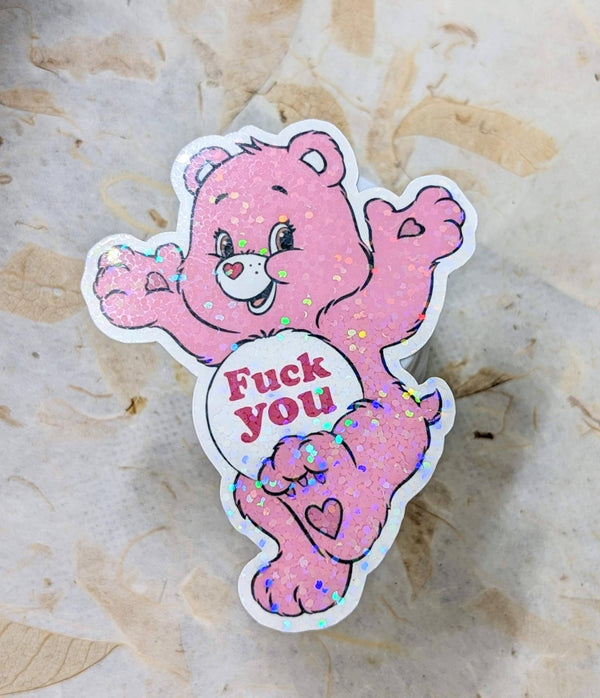 Pink glitter adult humor bear sticker