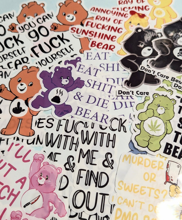 Fresh Out Of F*cks blue adult humor bear sticker