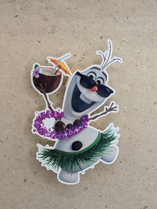 Hula snowman with sunglasses and coconut drink sticker