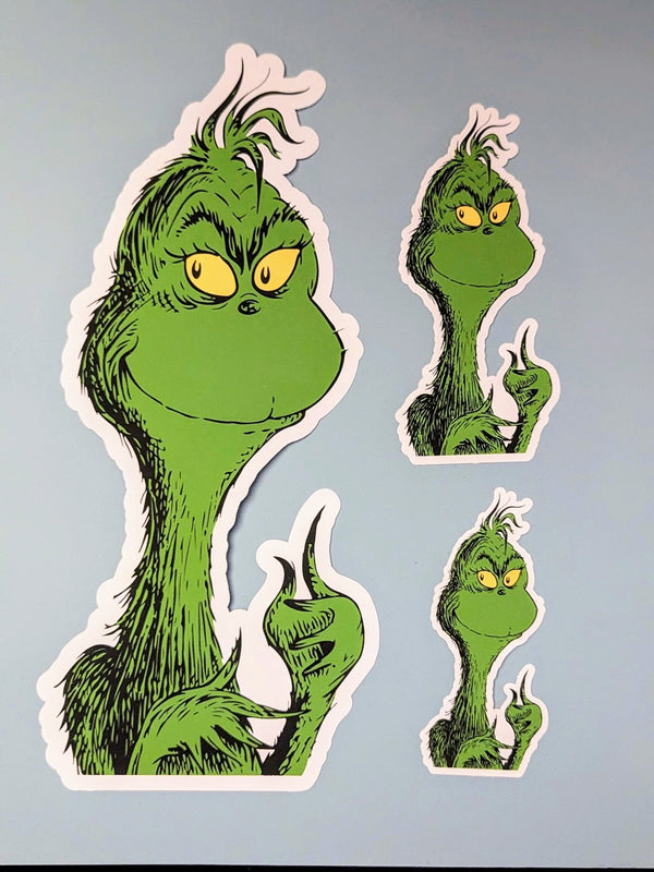 Green Christmas character stickers in three sizes