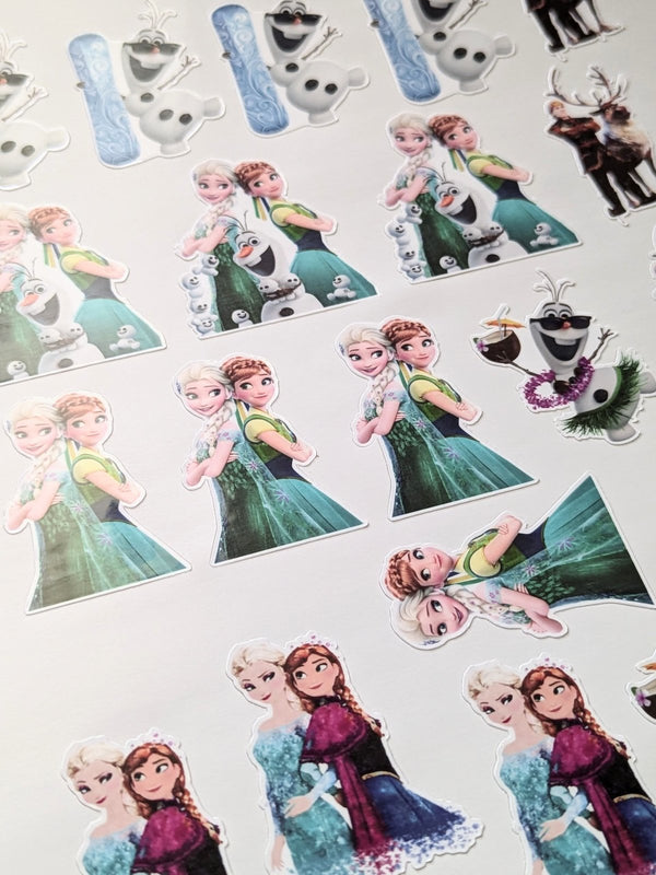 Sheets of snow princess and snowman die-cut stickers
