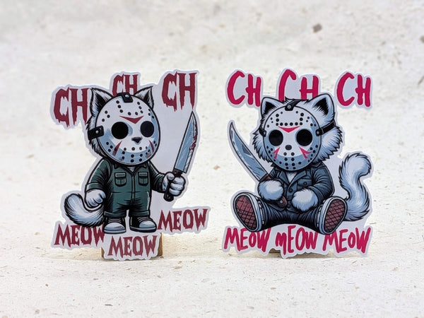 Ch Ch Ch Meow Meow Meow masked kitty Halloween stickers