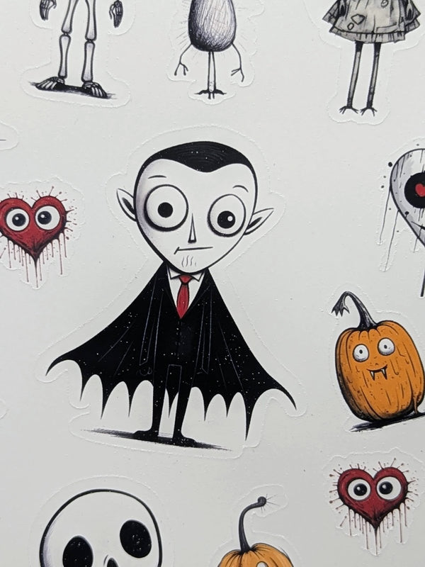 Sketchy cartoon vampire with cape sticker