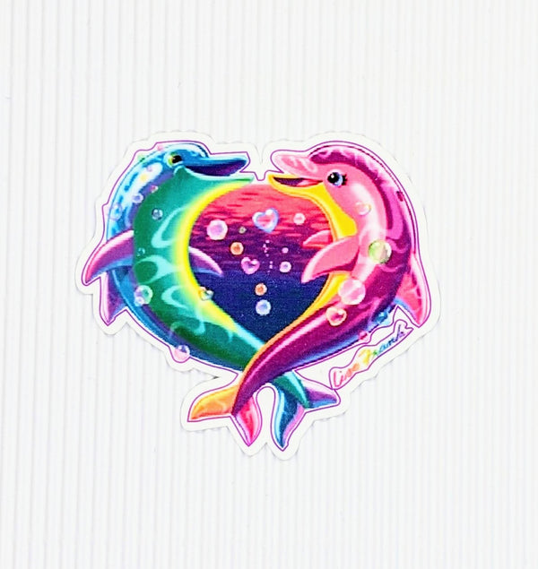 Rainbow dolphins making a heart sticker