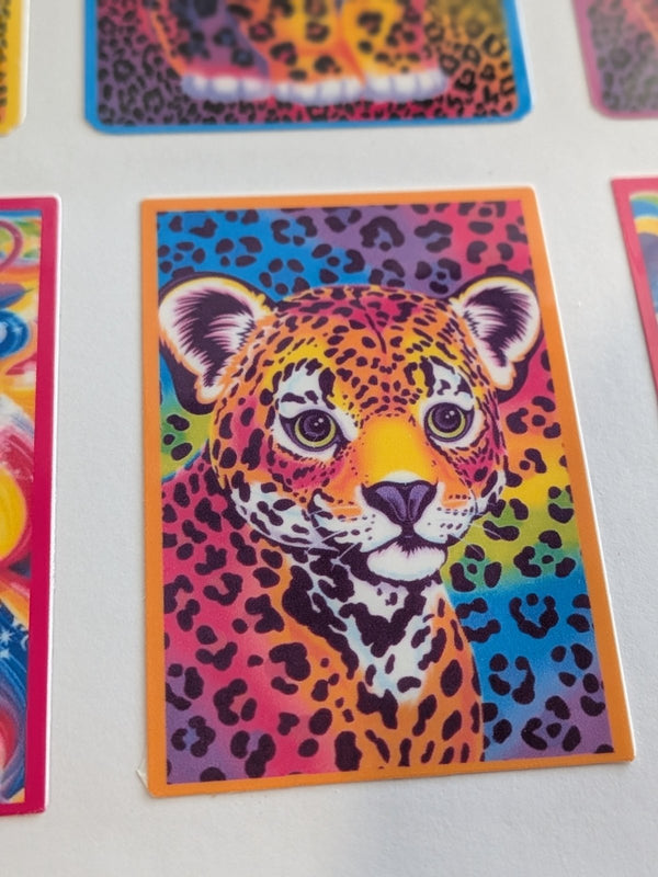 Rainbow leopard cub sticker with orange border