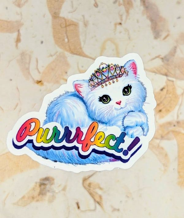 Purrfect white kitty with a tiara sticker