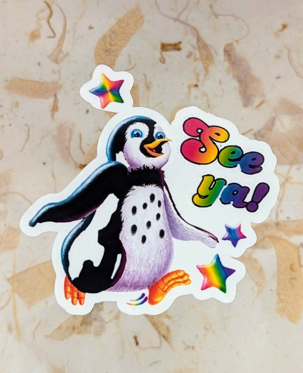 See Ya rainbow penguin sticker