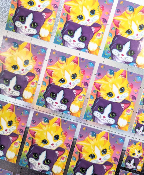 Sheet of rainbow bubble kitten stickers
