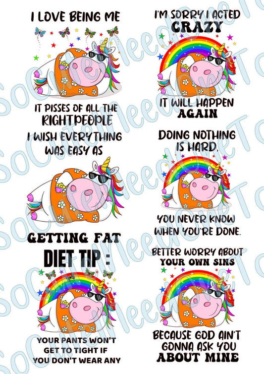 Unicorns - Big Girls on Clear/White Waterslide Paper - Ready To Use - SoCuteINeedOneToo