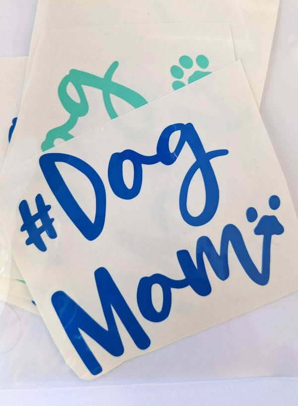 Blue and mint #Dog Mom vinyl decals with paw prints