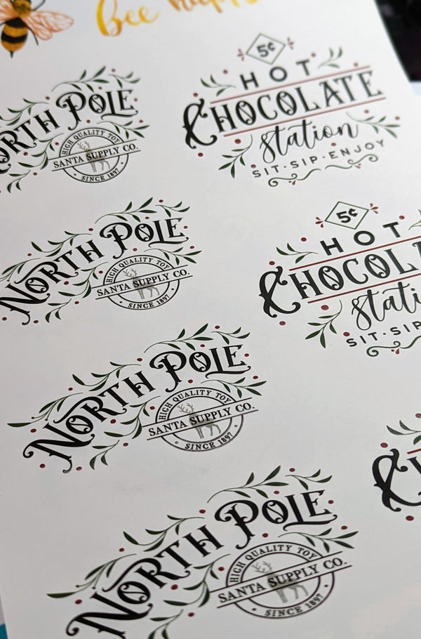 North Pole Santa Supply Co. and Hot Chocolate Station Christmas waterslide decals
