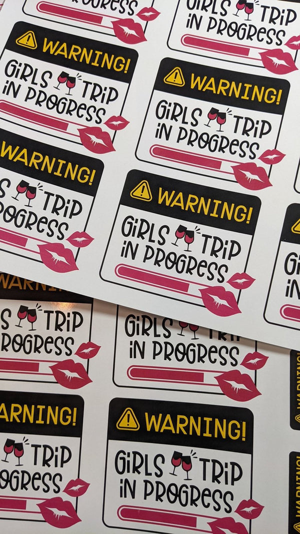 Warning! Girls Trip in Progress waterslide decals with wine glasses and lips