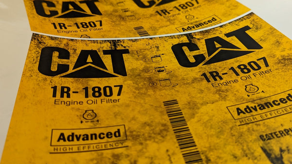 Distressed yellow engine oil filter label waterslide decals