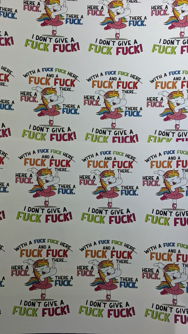 Ballerina unicorn adult humor waterslide decals, I Don't Give a F*ck