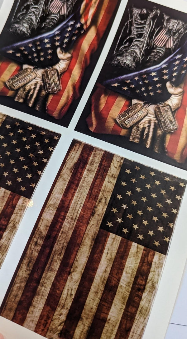 U.S. Veteran boots, dog tags and distressed American flag waterslide decals