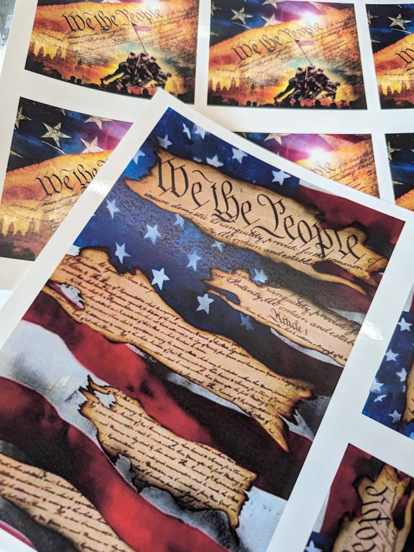 We the People Constitution and American flag patriotic waterslide decals