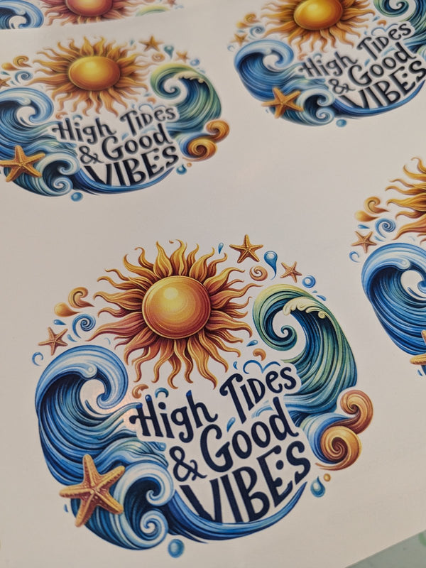 High Tides & Good Vibes sun and ocean wave waterslide decals